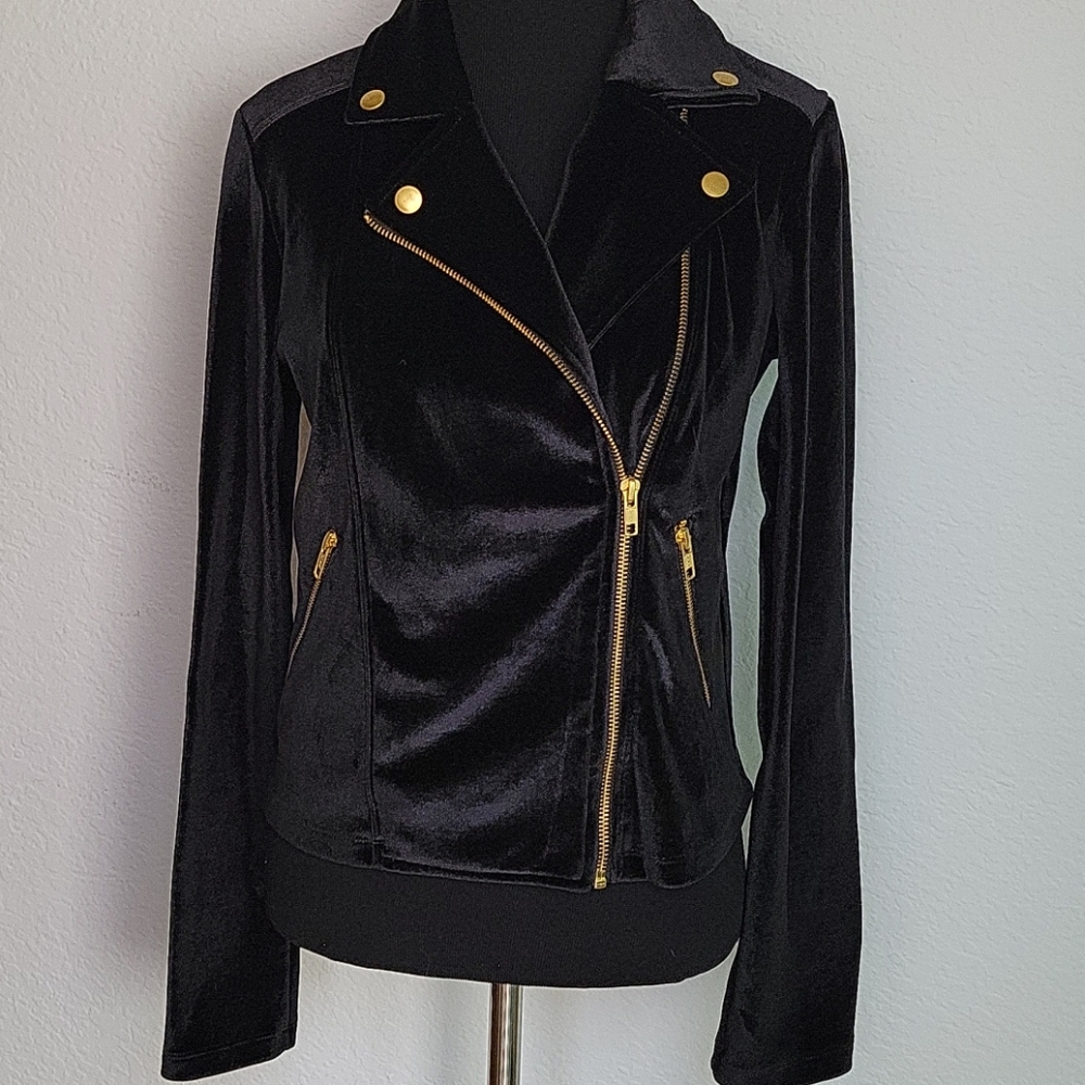 LEITH Velour Moto Jacket Gold Hardware - Picture 3 of 5